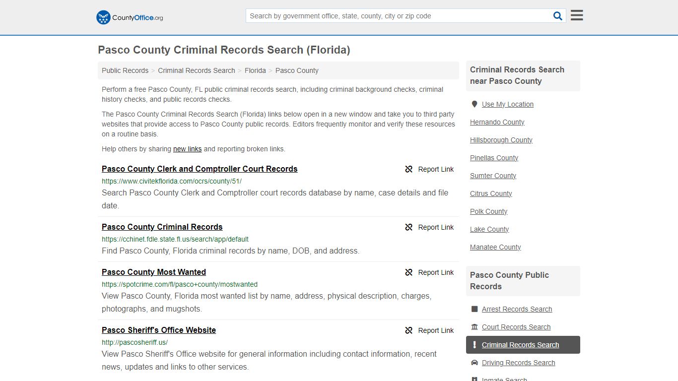 Criminal Records Search - Pasco County, FL (Arrests, Jails & Most ...